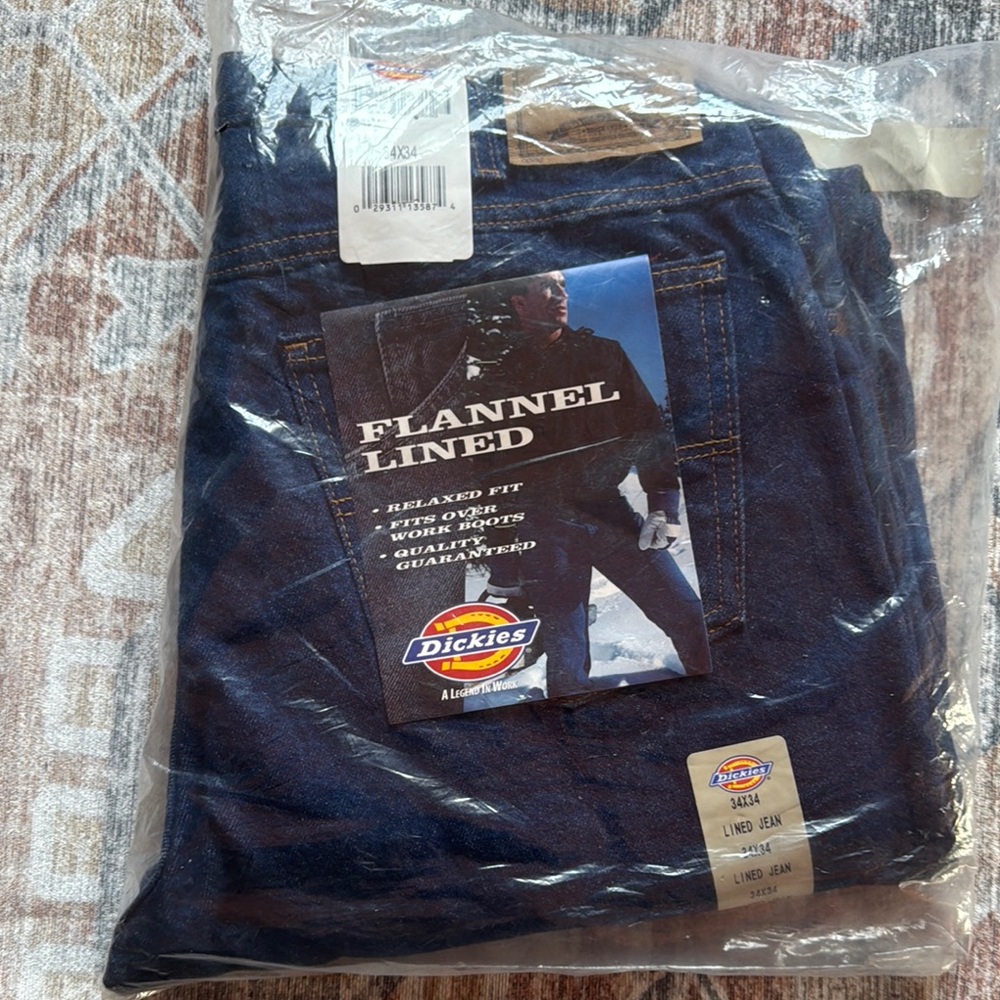 NWT Dickies Men's Flannel Lined Blue Indigo Jeans 34x34
